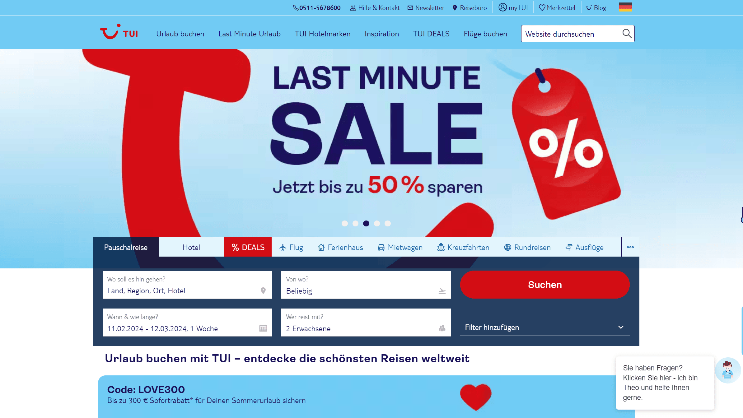 Stránka TUI Deutschland